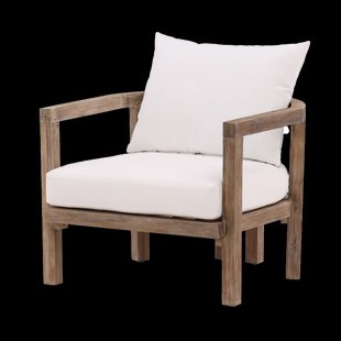 Elio acacia houten tuin lounge fauteuil naturel - met witte zitkussens