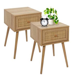 MISOU Nachtkastje Met Lade Set van 2 Rotan Webbing Hout BALI HANNAH