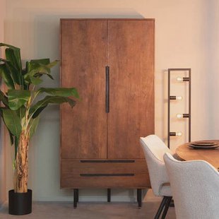 LABEL51 - Hoge Kast Rio 2-Deurs - Espresso Mangohout - Zwart Metaal