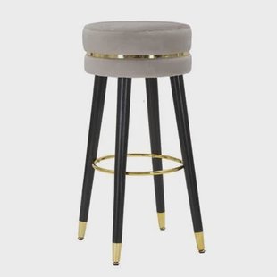 Mauro Ferretti Paris Ronde barkruk in grijze stof met houten poten