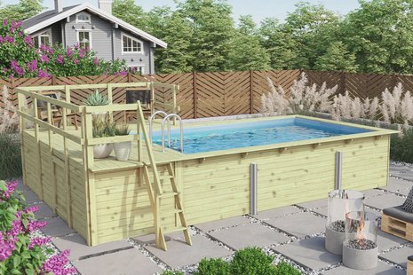 Karibu | Zwembad Rechthoek 3 met Terras 3,5 en Zijterras