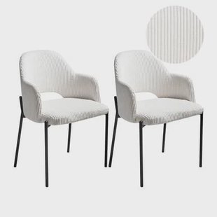 Beliani - RATON - Eetkamerstoel set van 2 - Gebroken wit - Corduroy Beliani - RATON - Eetkamerstoel set van 2 - Gebroken wit - Corduroy