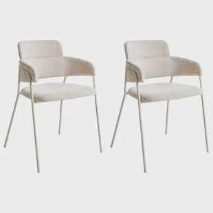 Beliani - PAONIA - Eetkamerstoel set van 2 - Lichtbeige - Chenille