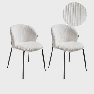 Beliani - MILES - Eetkamerstoel set van 2 - Gebroken wit - Corduroy