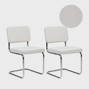 Beliani - IRWIN - Eetkamerstoel set van 2 - Gebroken wit - Corduroy