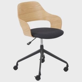 Beliani - NOVATO - Bureaustoel - Lichthout|Zwart - Linnen