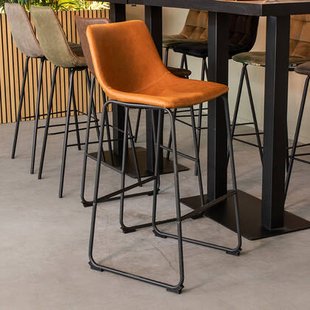 LABEL51 - Barkruk Risto - Cognac PU - Zwart Metaal