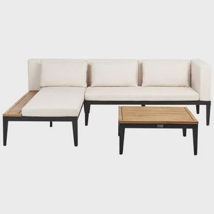 Beliani-BRACCIANO-Loungeset 3-zits-Lichtbeige-Gecertificeerd acaciahout