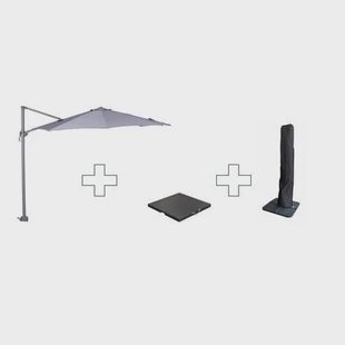 Zweefparasol Hawaii S - met voet en hoes - Lichtgrijs - 300 cm