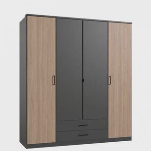 Kledingkast Tarifa Antraciet|Grijs|Hout - Naturel