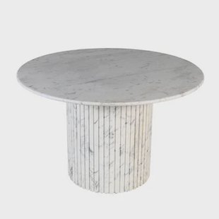 PTMD Neelim White Marble Dining Table Ribbed Base Round