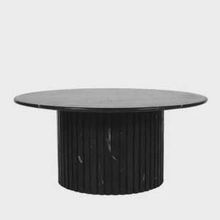 PTMD Neelim Black Marble Coffee Table Ribbed Base Round