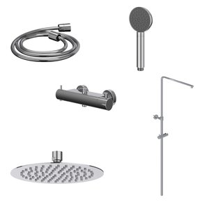 Regendoucheset IVY Bond Opbouw Thermostatisch 30 cm Slim Satin Handdouche Chroom