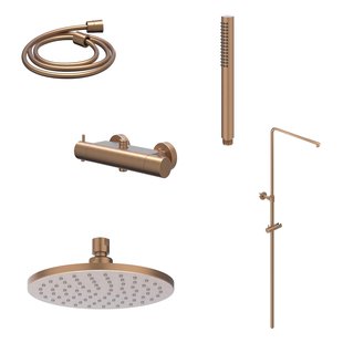 Regendoucheset IVY Bond Opbouw Thermostatisch 25 cm Medium Staaf Handdouche Geborsteld Mat Koper PVD