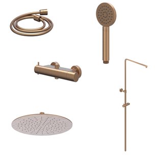 Regendoucheset IVY Bond Opbouw Thermostatisch 20 cm Slim Satin Handdouche Geborsteld Mat Koper PVD