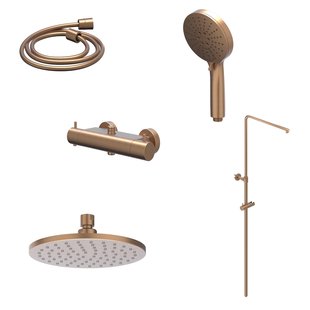Regendoucheset IVY Bond Opbouw Thermostatisch 25 cm Medium Rond 3-Standen Handdouche Geborsteld Mat Koper PVD