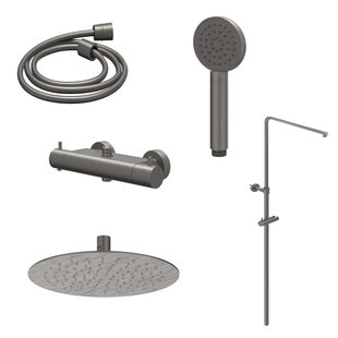 Regendoucheset IVY Bond Opbouw Thermostatisch 25 cm Slim Satin Handdouche Geborsteld Metal Black PVD