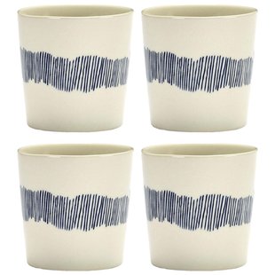 Serax Feast By Ottolenghi Mok 25cl Set Van 4 White/Dark Blue Stripes
