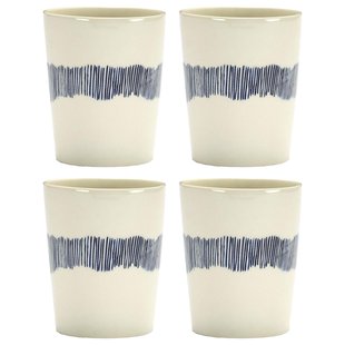 Serax Feast By Ottolenghi Mok 33cl Set Van 4 White/Dark Blue Stripes