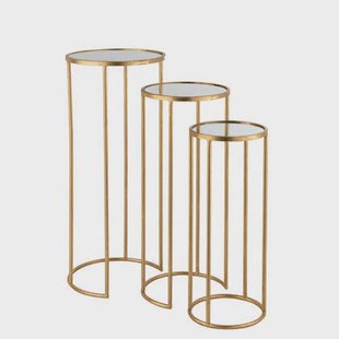 J-Line bijzettafel Leo Spiegel - ijzer - goud - set van 3