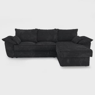 XXL zwart corduroy ombouwbare hoekbank 257cm