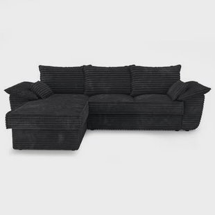 XXL zwart ribfluweel linker hoekbank 257cm