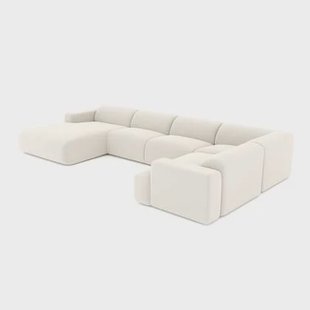 7-zits panoramische hoekbank in crème XXL badstof