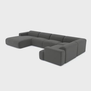 7-zits panoramische bank linkerhoek XXL grijs bouclette