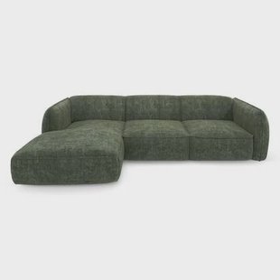 Hoekbank links in olijfgroen geweven fluweel