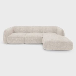Creme geweven fluwelen rechter hoekbank