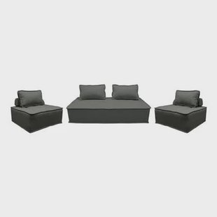 sweeek - Set van 2 fauteuils met 2-zitsbank in stof, met kussen