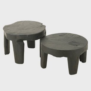 J-Line tafel Rond - hout - zwart - set van 2
