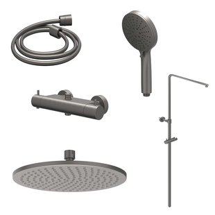 Regendoucheset IVY Bond Opbouw Thermostatisch 20 cm Medium Rond 3-Standen Handdouche Geborsteld Metal Black PVD