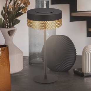 Briloner Accu-tafellamp Booha, zwart, metaal, IP44, dimbaar