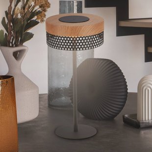 Briloner Accu-tafellamp Booha, bruin, metaal, IP44, dimbaar