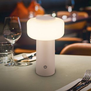 Briloner LED tafellamp op accu Juna, beige, IP44, dimbaar, 20 cm