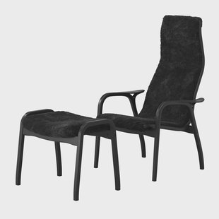 Swedese Lamino fauteuil en voetenbankje Black Edition Zwart