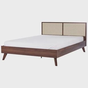 Beliani-MONPAZIER -Tweepersoonsbed-Donkerhout-180 x 200 cm-Rotan