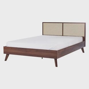 Beliani-MONPAZIER -Tweepersoonsbed-Donkerhout-140 x 200 cm-Rotan