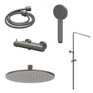 Regendoucheset IVY Bond Opbouw Thermostatisch 30 cm Medium Satin Handdouche Geborsteld Metal Black PVD