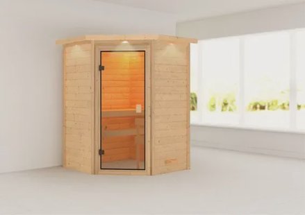 Karibu | Antonia Sauna met Dakkraag | Biokachel 9 kW Externe Bediening