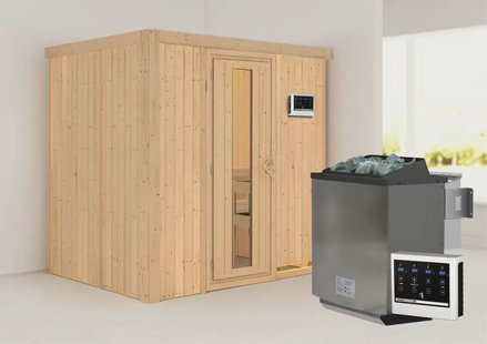 Karibu | Bodin Sauna | Energiesparende Deur | Biokachel 9 kW Externe Bediening