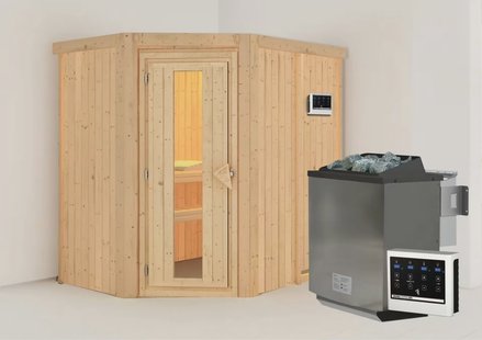 Karibu | Carin Sauna | Energiesparende Deur | Biokachel 9 kW Externe Bediening
