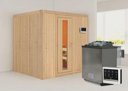 Karibu | Sodin Sauna | Energiesparende Deur | Biokachel 9 kW Externe Bediening