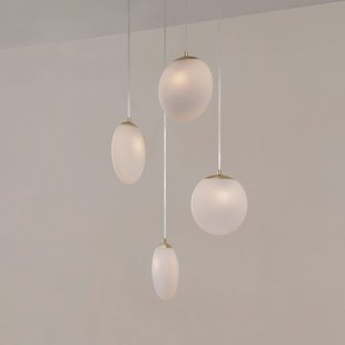 Lucande hanglamp Lunelle, messing, glas, 4-lamps, Ø 40 cm