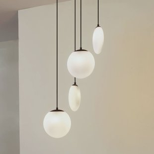 Lucande hanglamp Lunelle, zwart, glas, 4-lamps, Ø 40 cm