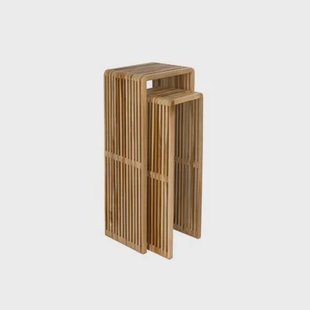 Housecraft Living Djia Plantenstandaard| Plantenzuil binnen Teak Hout - Set van 2 - Bruin
