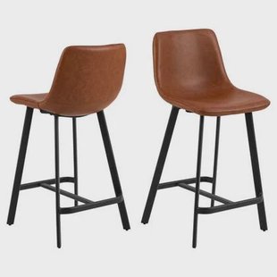 Giga Living - Barstoel Bruin Pu Leer - Zithoogte 63cm - Isdal - Set van 2