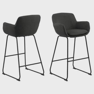 Giga Living - Barkruk - Donkergrijs Stof - Zithoogte 76cm - Larka - Set van 2