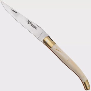 Laguiole en Aubrac Le Bijou L0212LCHB/PHBJ Warthog, Handcarved Copper Plates, Matt Brass Bolsters, zakmes, 12 cm